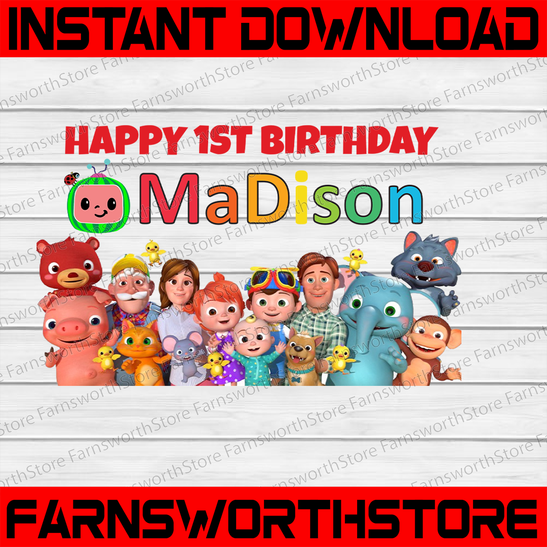 Cocomelon Personalized Name And Ages ,Happy 1st Birthday Coc | Inspire