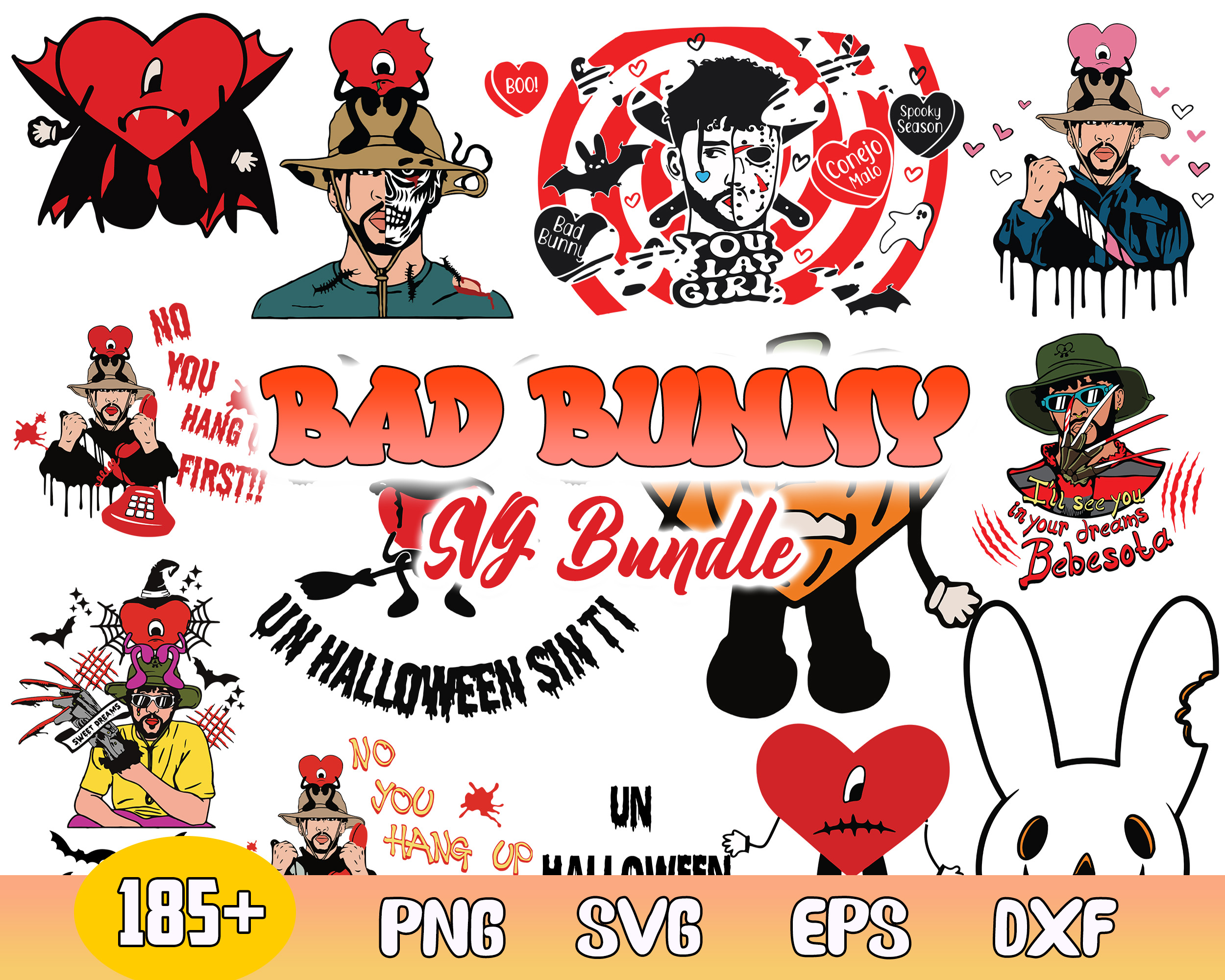 Bad Bunny Halloween Bundle Svg, Bunny Horror Svg, Un Hallowe Inspire