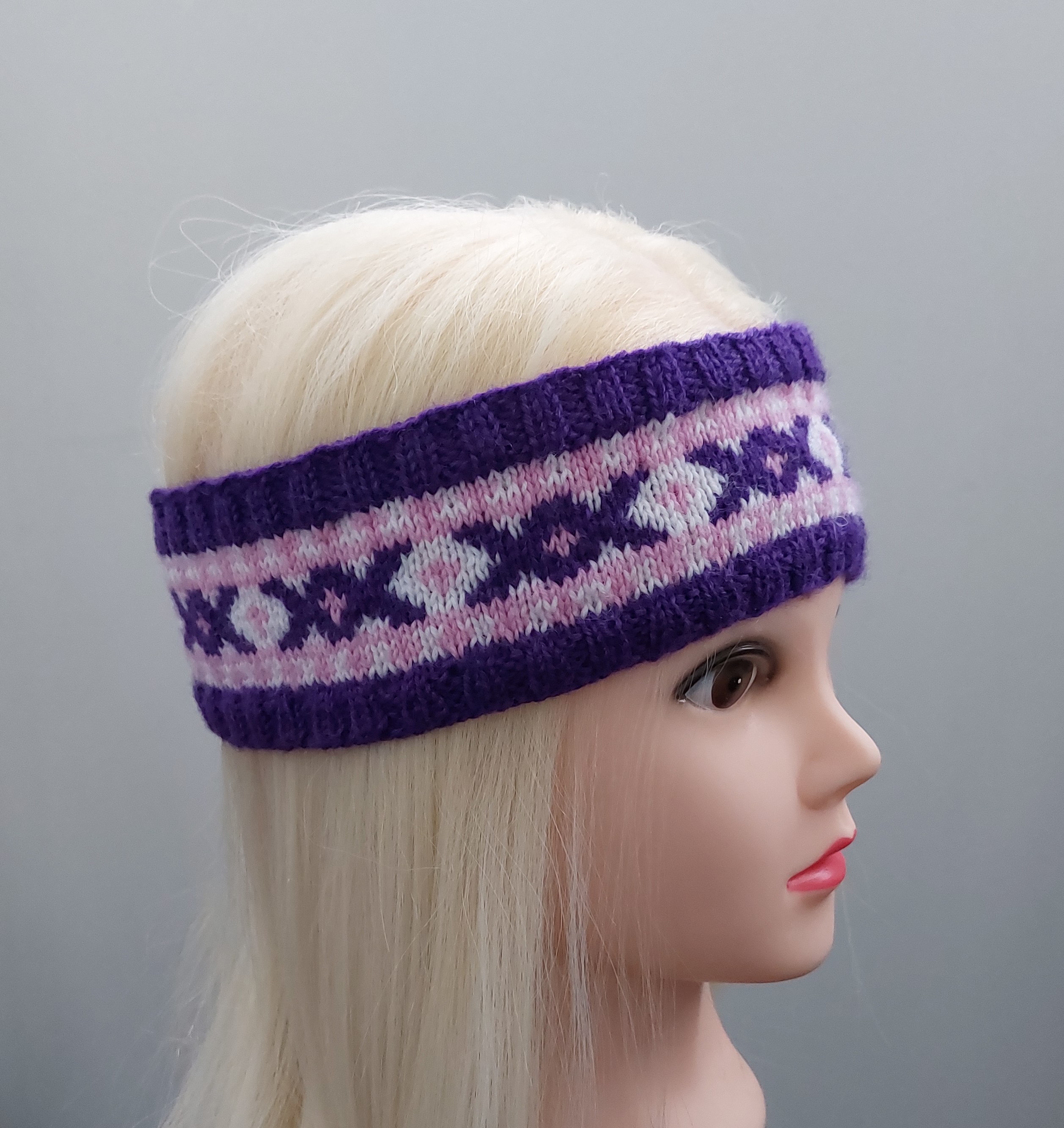 Women's knitted headband violet with jacquard pattern Inspire Uplift