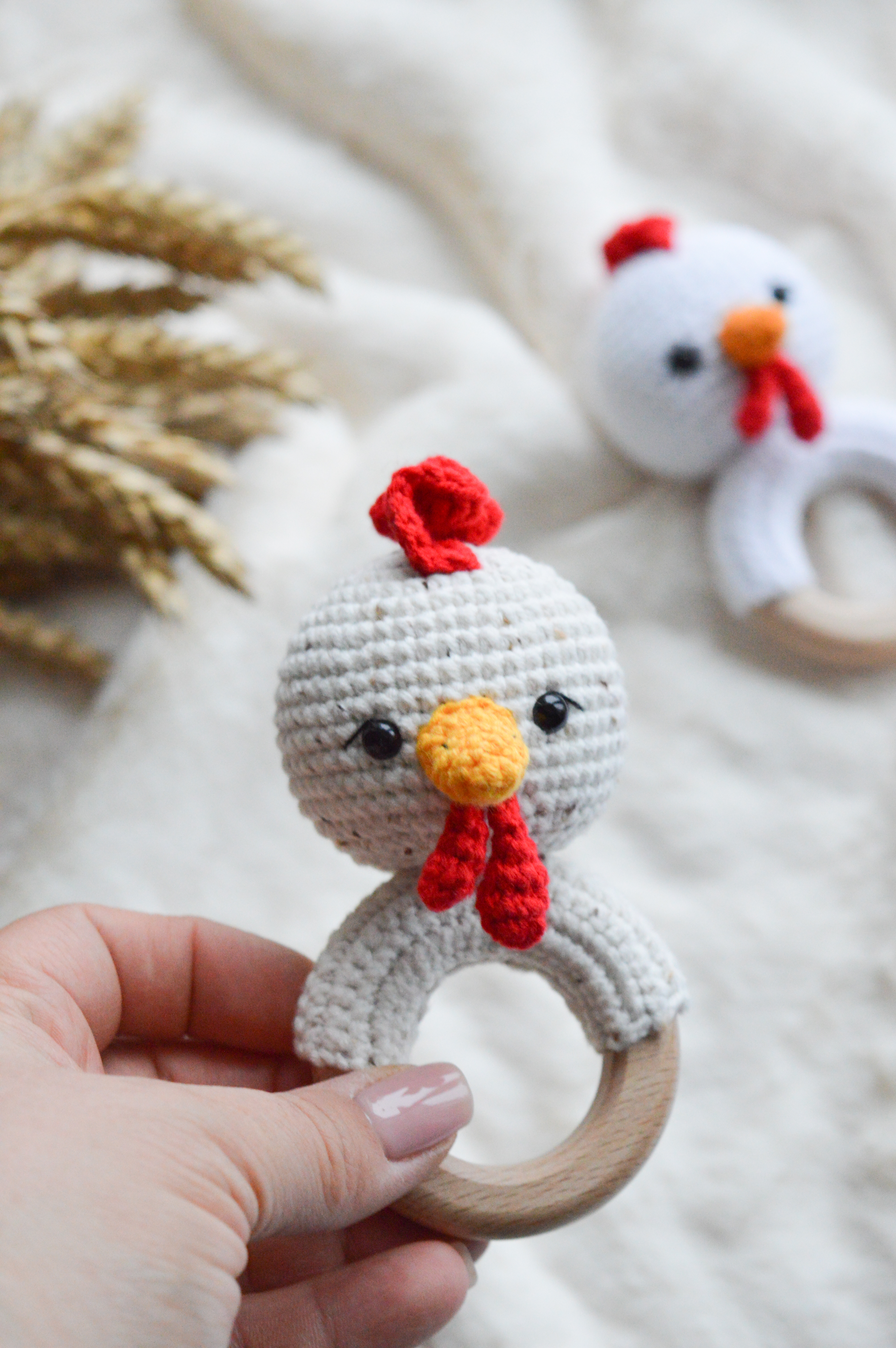 CROCHET PATTERN cockerel farm animals baby rattle, amigurumi