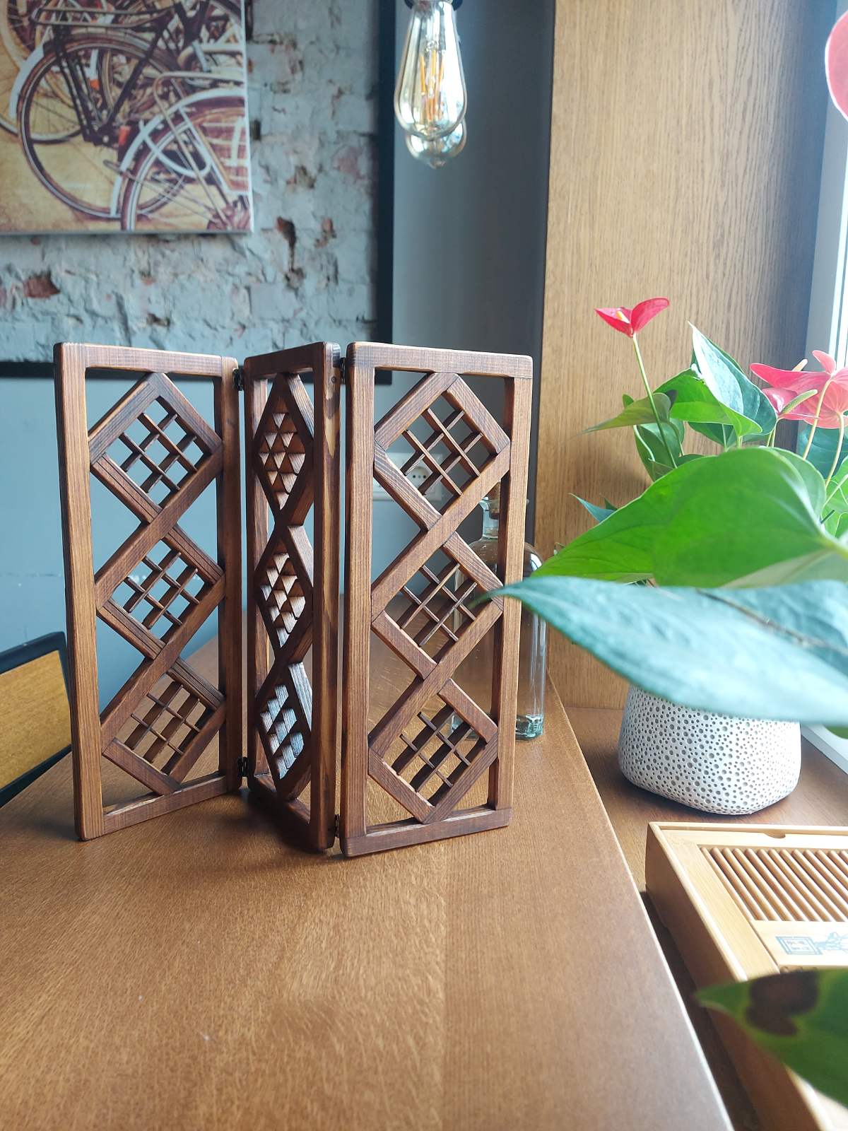 Timber Divider Mini Folding mini screen/divider, wood frame. Decorated with kumi | Inspire ...