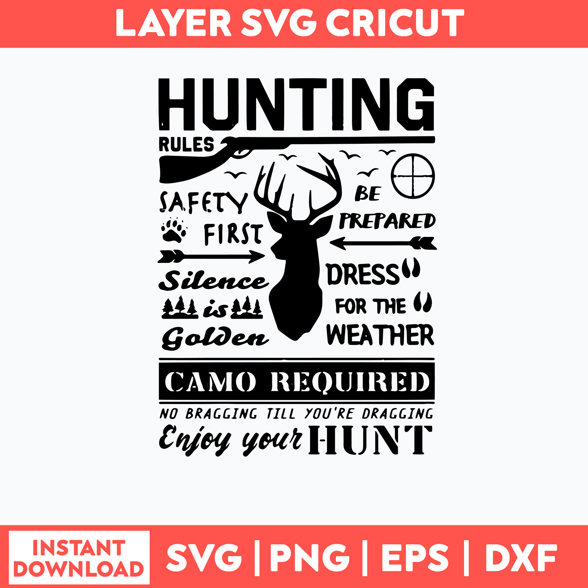 Deer Hunting Rules Svg, Hunting Poster Svg, Png Dxf Eps File Inspire