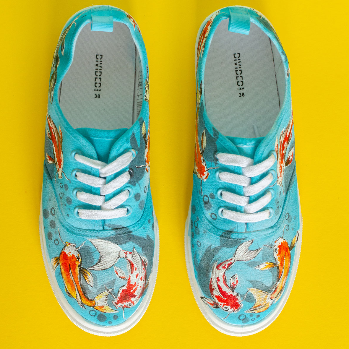 Koi fish Custom Sneakers, Hand Painted turquoise Canvas Shoe Inspire