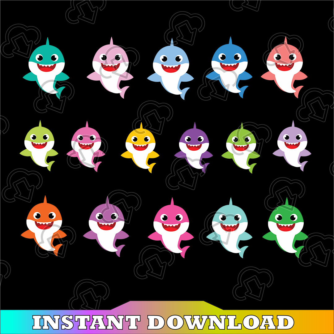 16 Baby Sharks Bundle Character With Many Colors SVG,Png,Sha Inspire