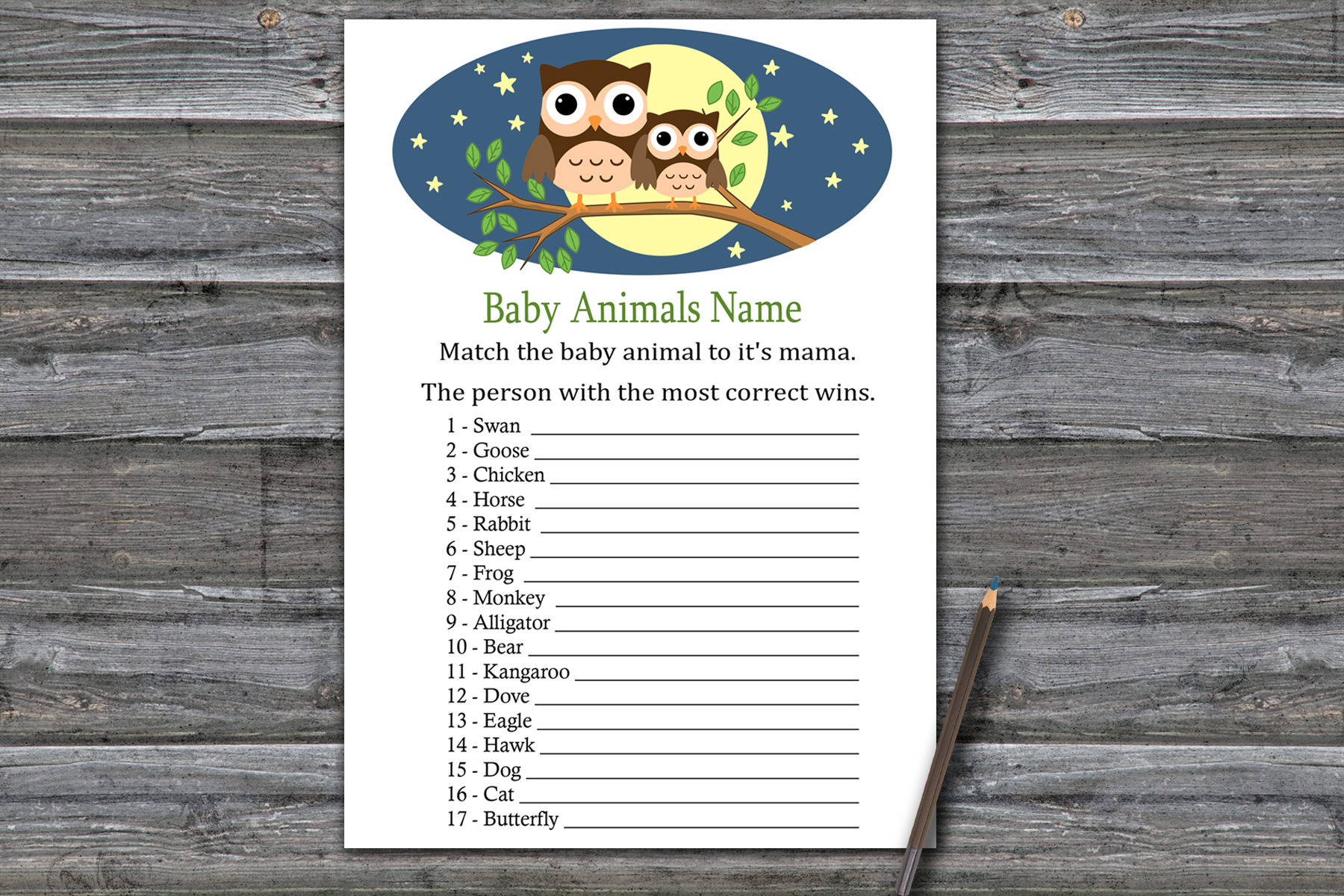 Owl Baby animals name game card,Woodland Baby shower games p Inspire