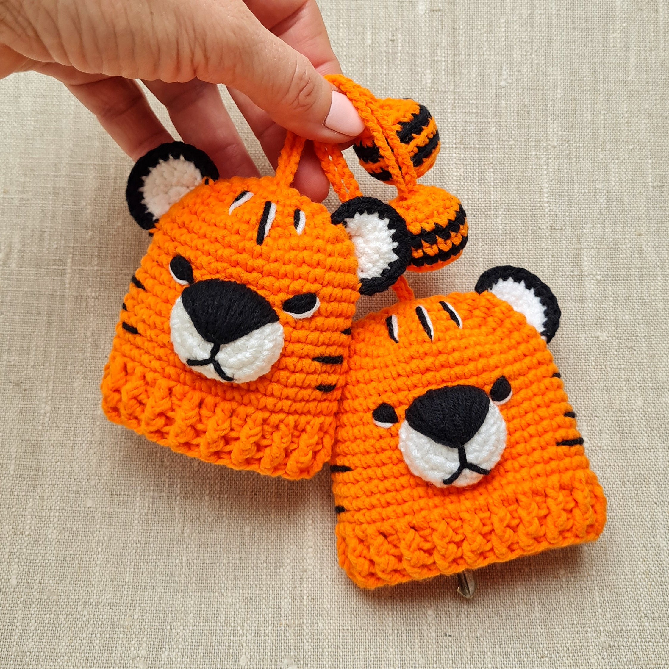 Crochet pattern Tiger key covers keychain, Key fob, crochet