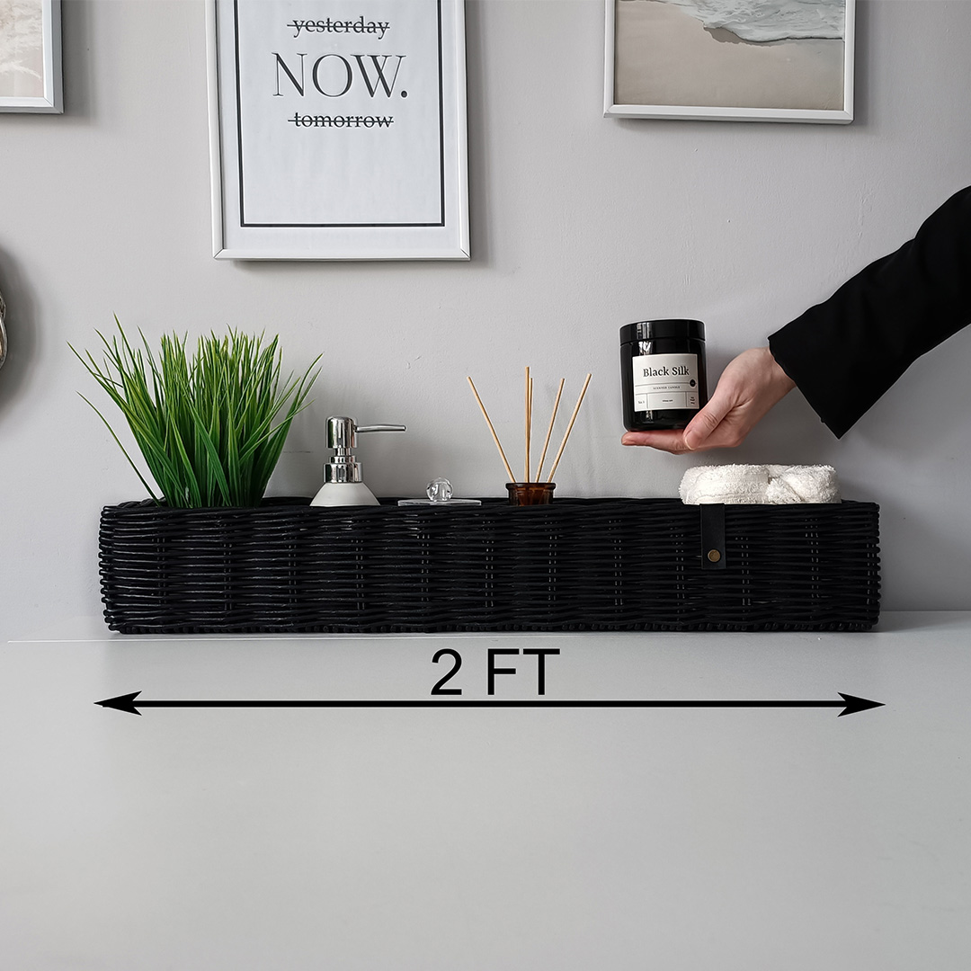 Black extra long narrow shelf basket Rectangular bathroom ba Inspire