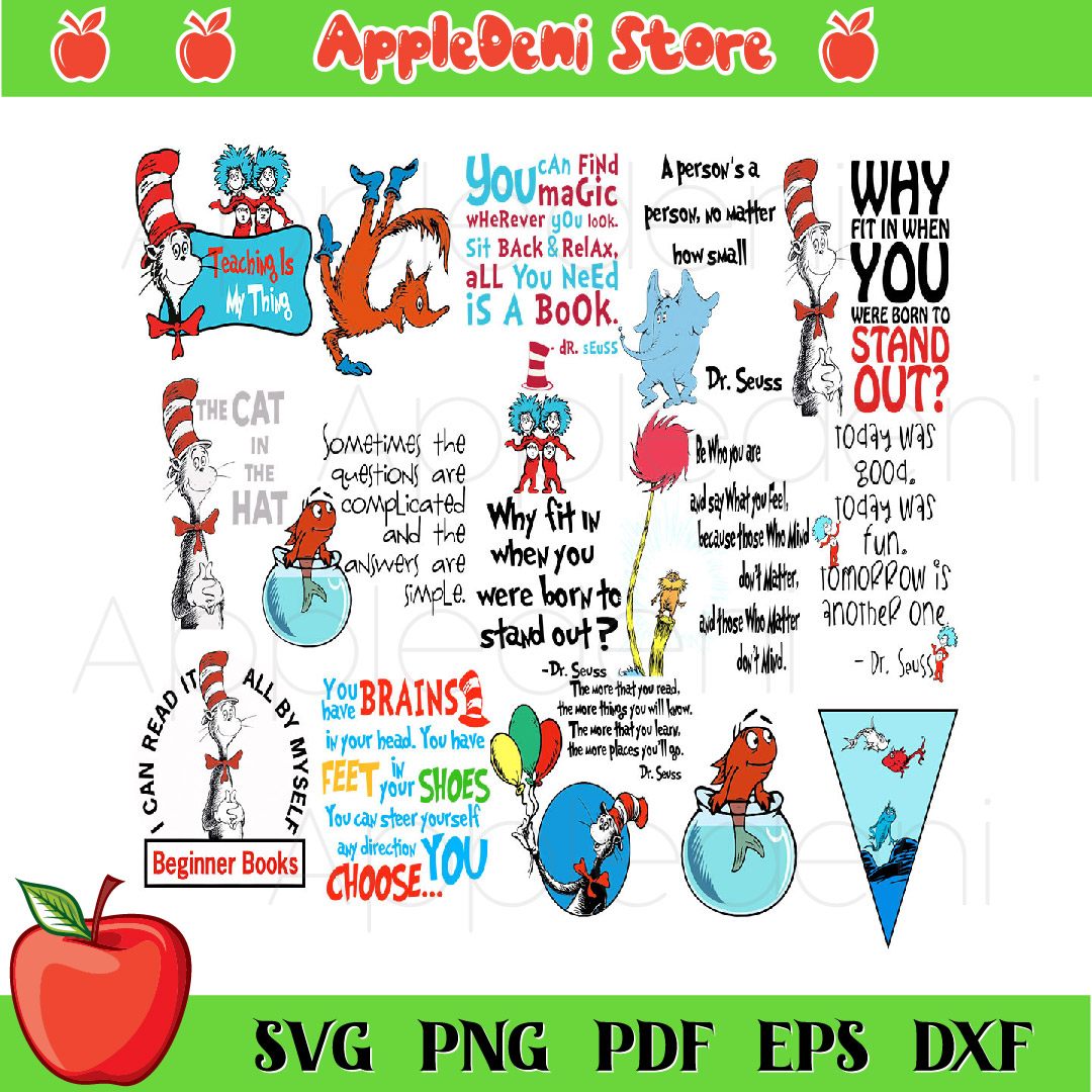 Dr Seuss Quotes Svg Bundle, Dr Seuss Svg, Cat In The Hat Svg - Inspire ...