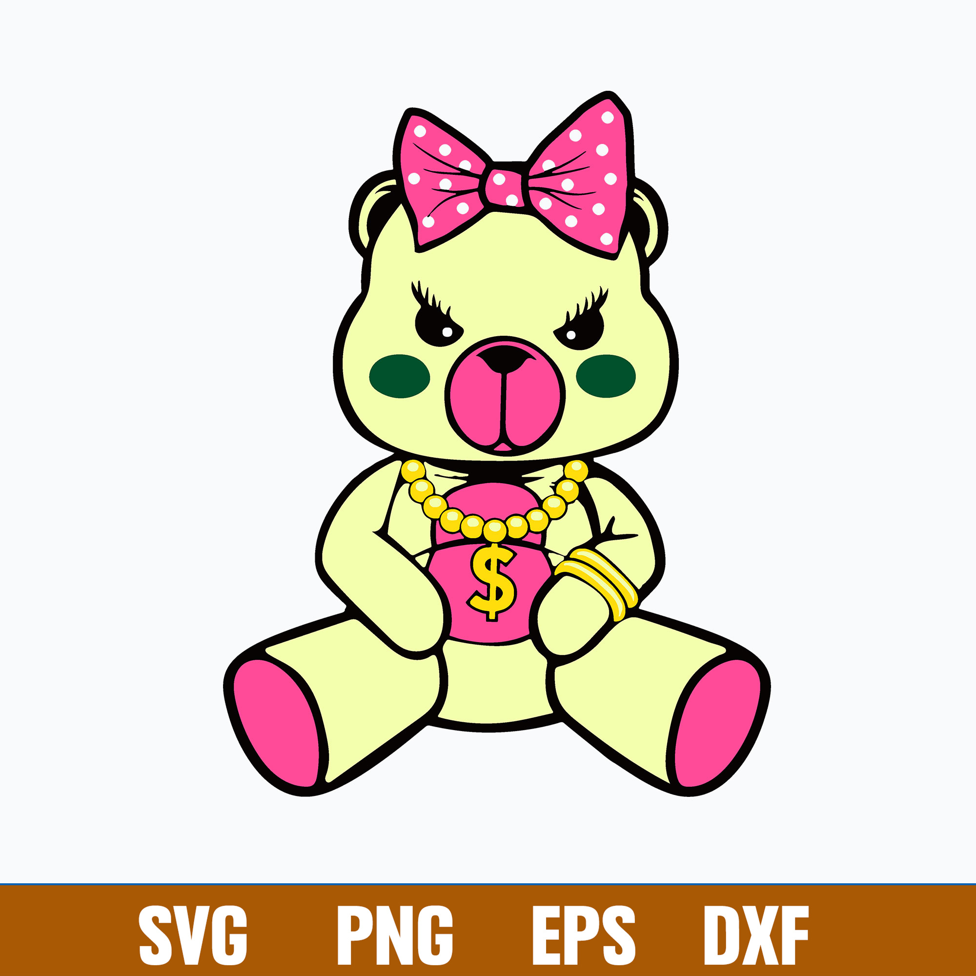 Female Gangster Teddy Bear Made Of Money Svg, Funny Svg, Png Inspire