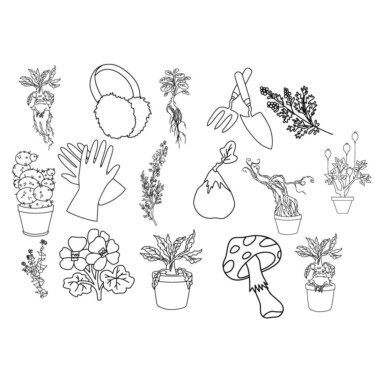 Herbology Plants and Garden Tools SVG Bundle, Vector Line Ar Inspire