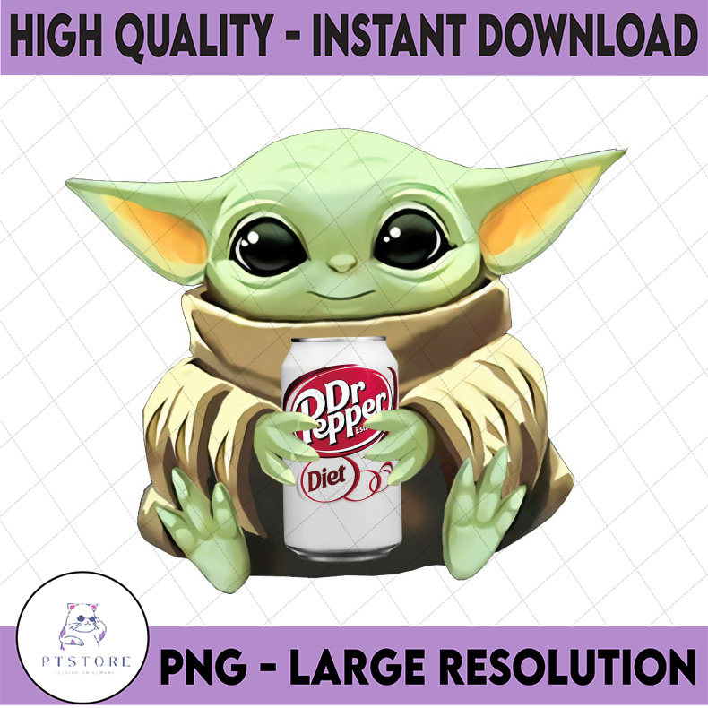 Baby Yoda with Dr Pepper Diet PNG, Baby Yoda png, Sublimati Inspire
