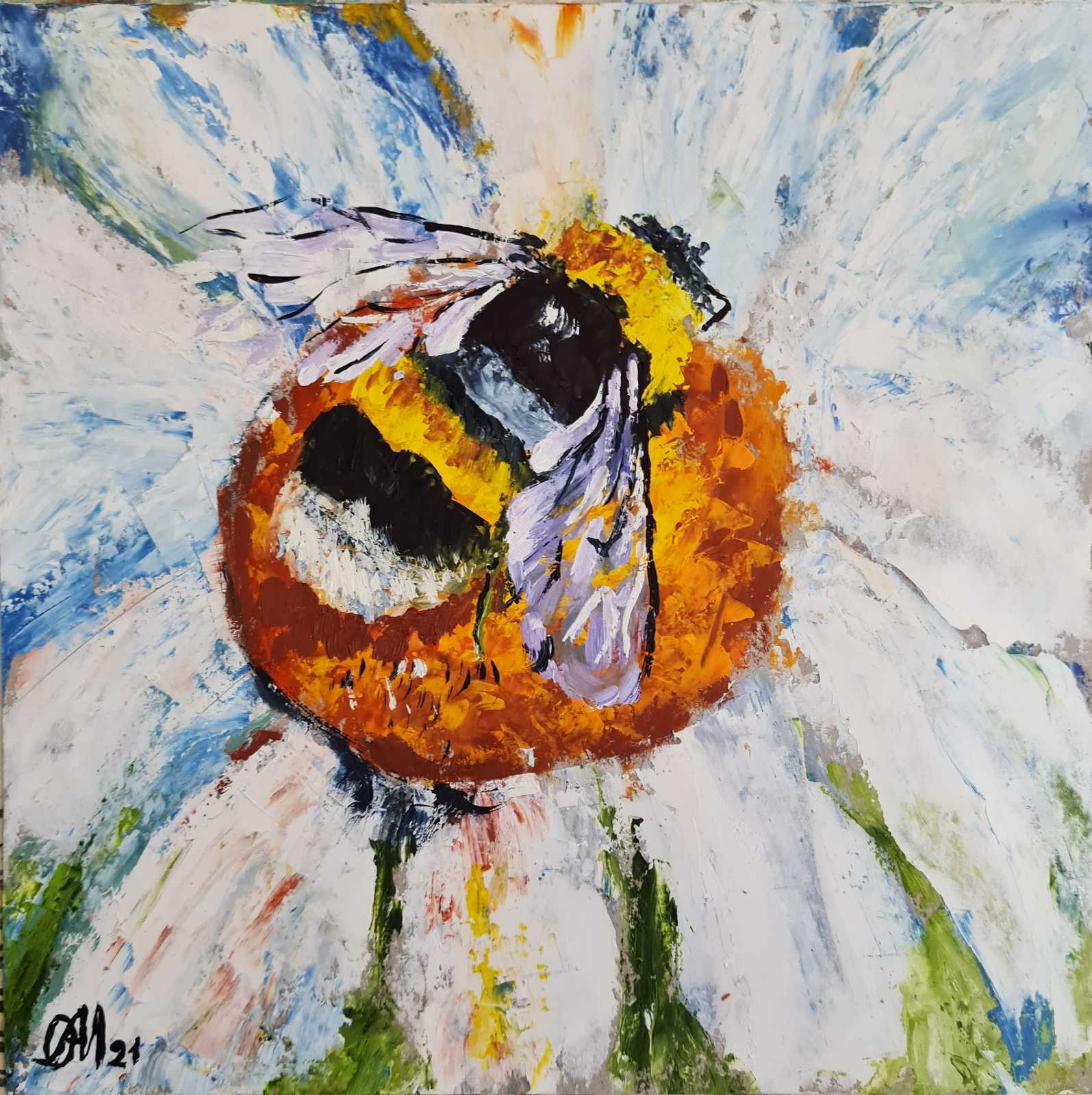 Bee Original Oil Painting Daisy Art Insects Artwork Wildlife | Inspire ...