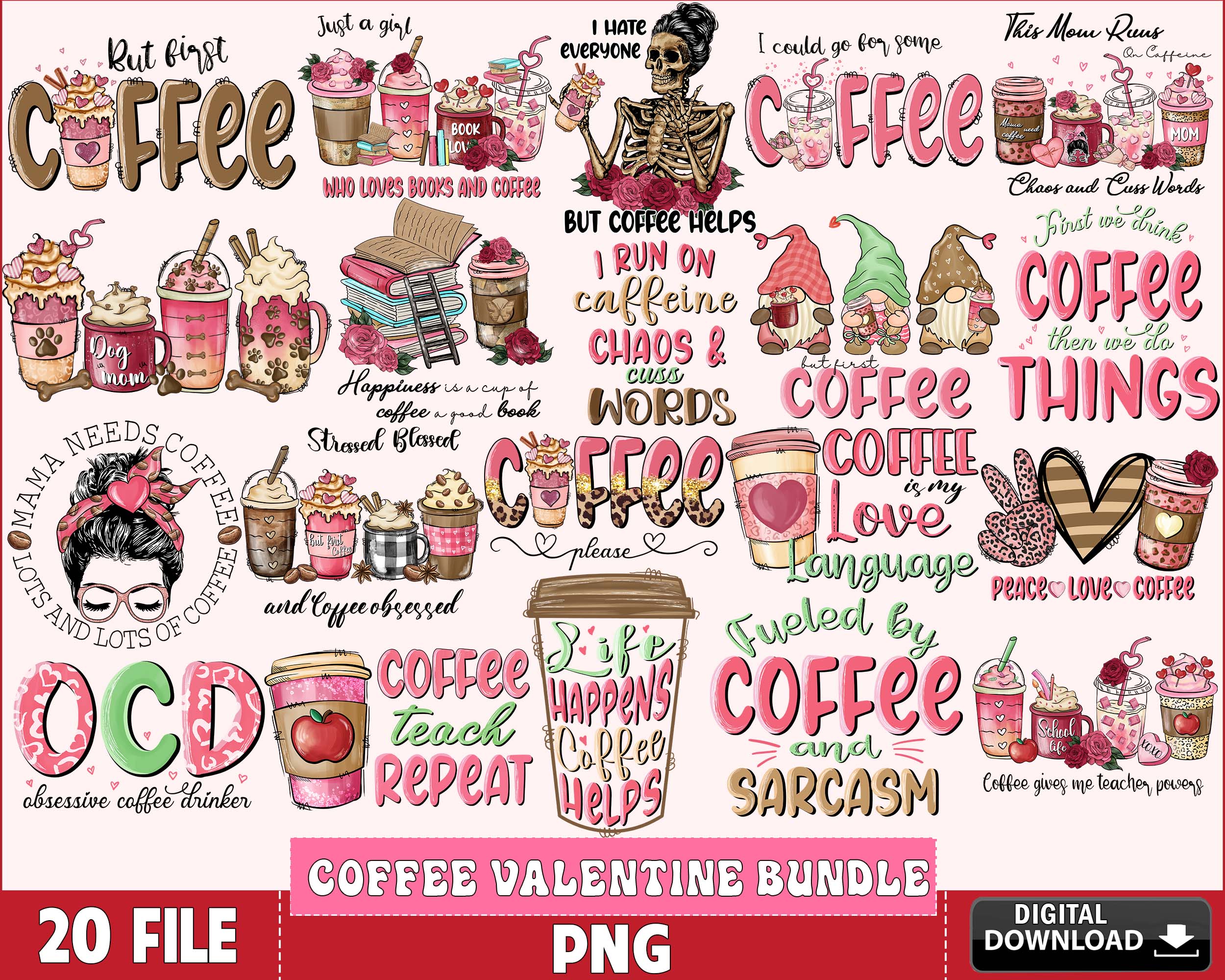 20 file Coffee valentine bundle PNG, Valentine day PNG bundl | Inspire ...