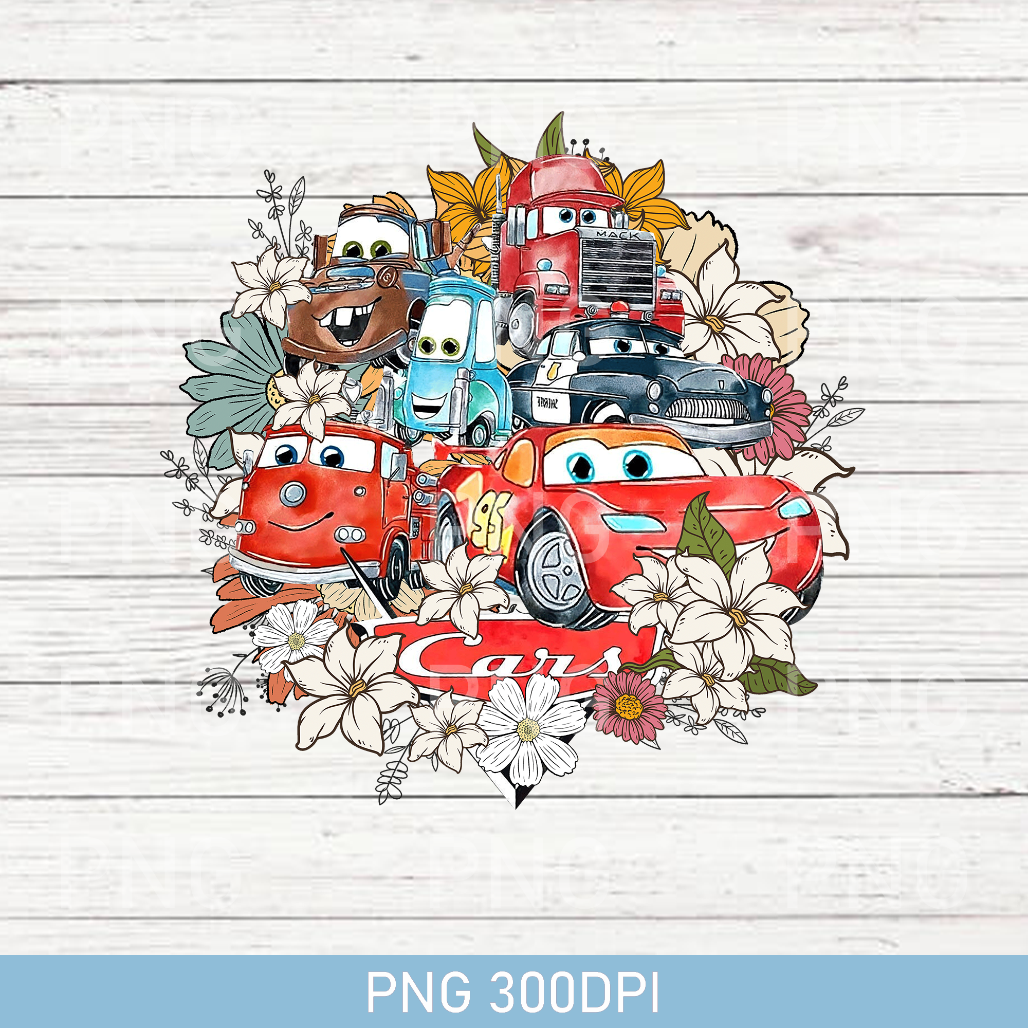 Lightning McQueen Floral PNG, Retro Disney Cars PNG, Pixar C | Inspire ...