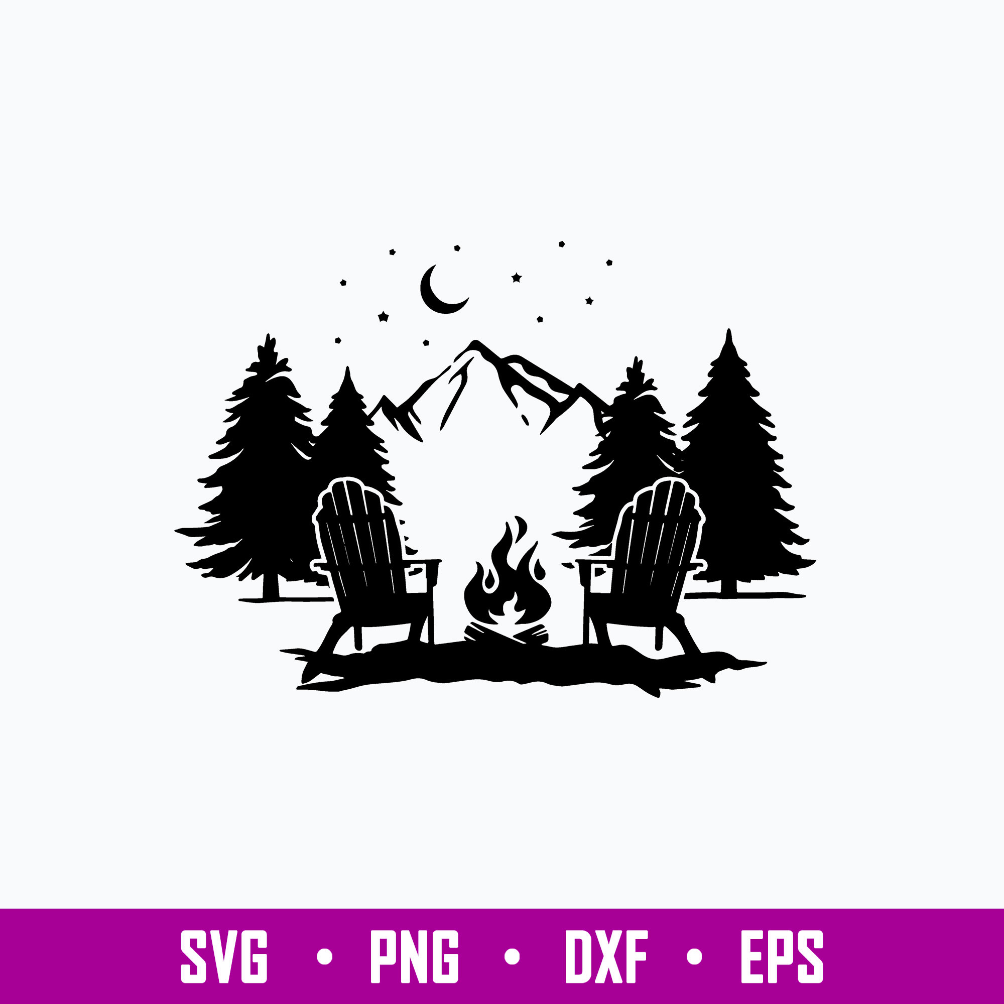 Mountain Scene With Adirondack Chairs Svg, Png Dxf Eps File Inspire