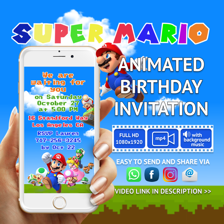 Super Mario Video Invitation Personalized For you, Animated | Inspire ...