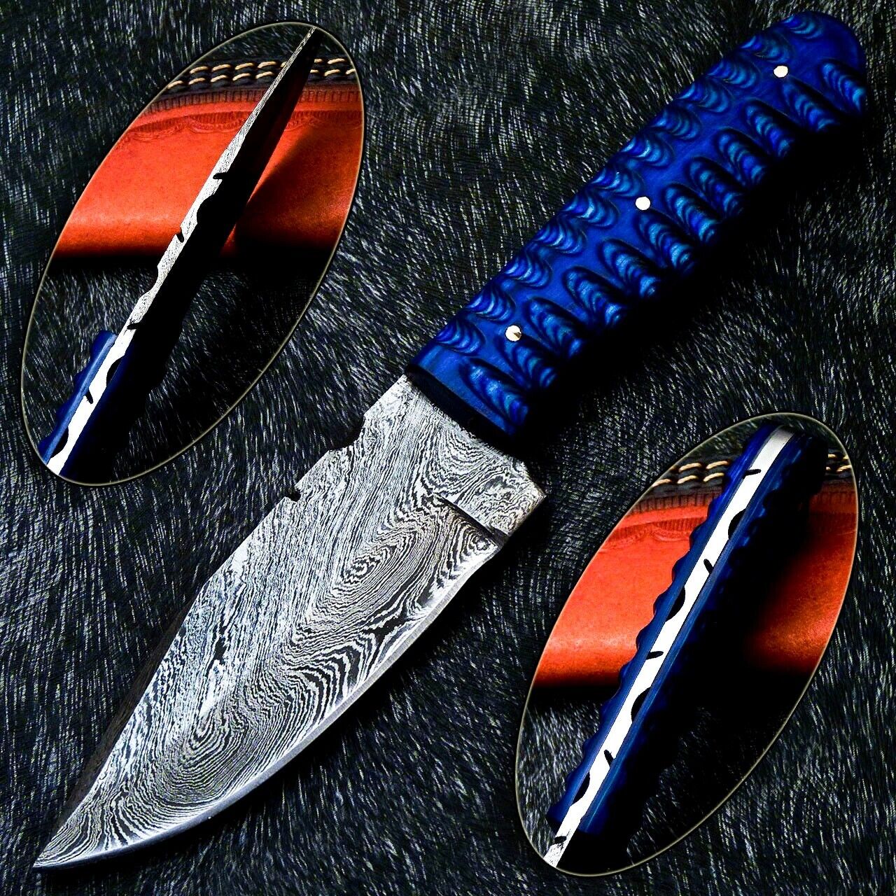 Full Tang Skinning Hunting Knife, Hand Made Damascus Steel w Inspire Uplift