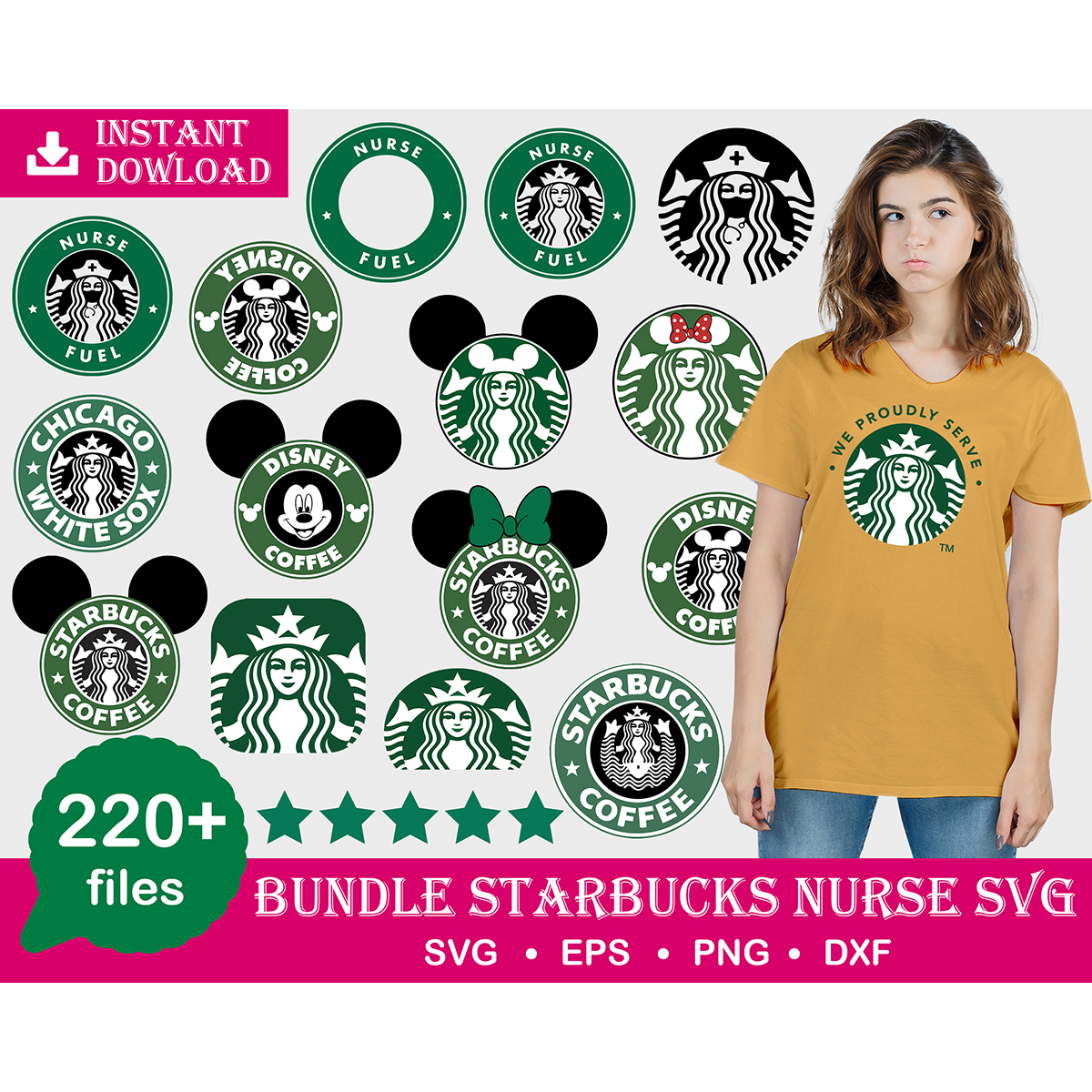 200 Starbucks Nurse Svg Bundle 1.0 Digital Dowload, High qua