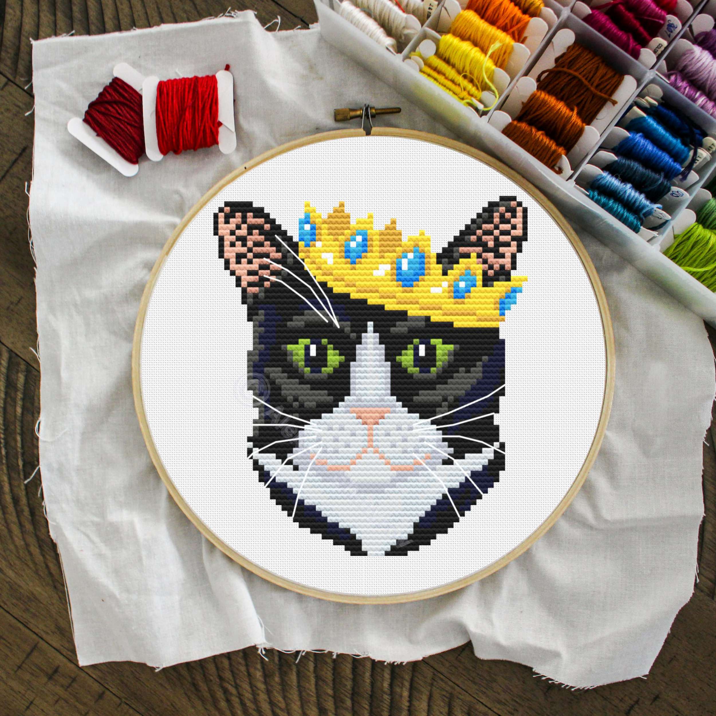 Tuxedo Cat Cross Stitch Pattern, Simple Cross Stitch, Cat De Inspire