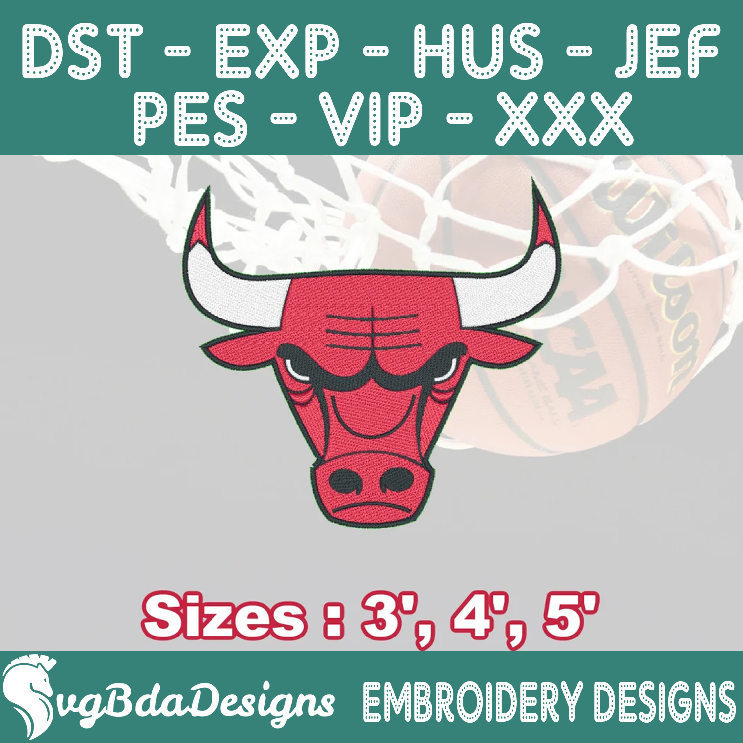 Chicago Bulls Machine Embroidery Design, 3 Sizes Embroidery Inspire Uplift