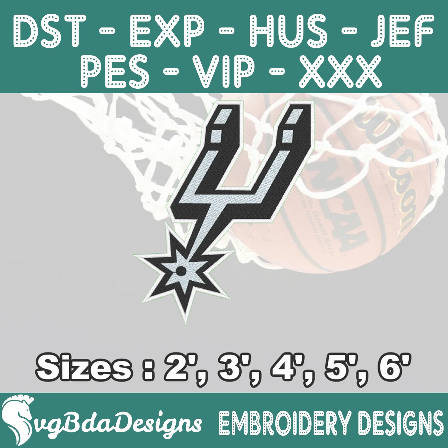 San Antonio Spurs Machine Embroidery Design, 5 Sizes Embroid Inspire