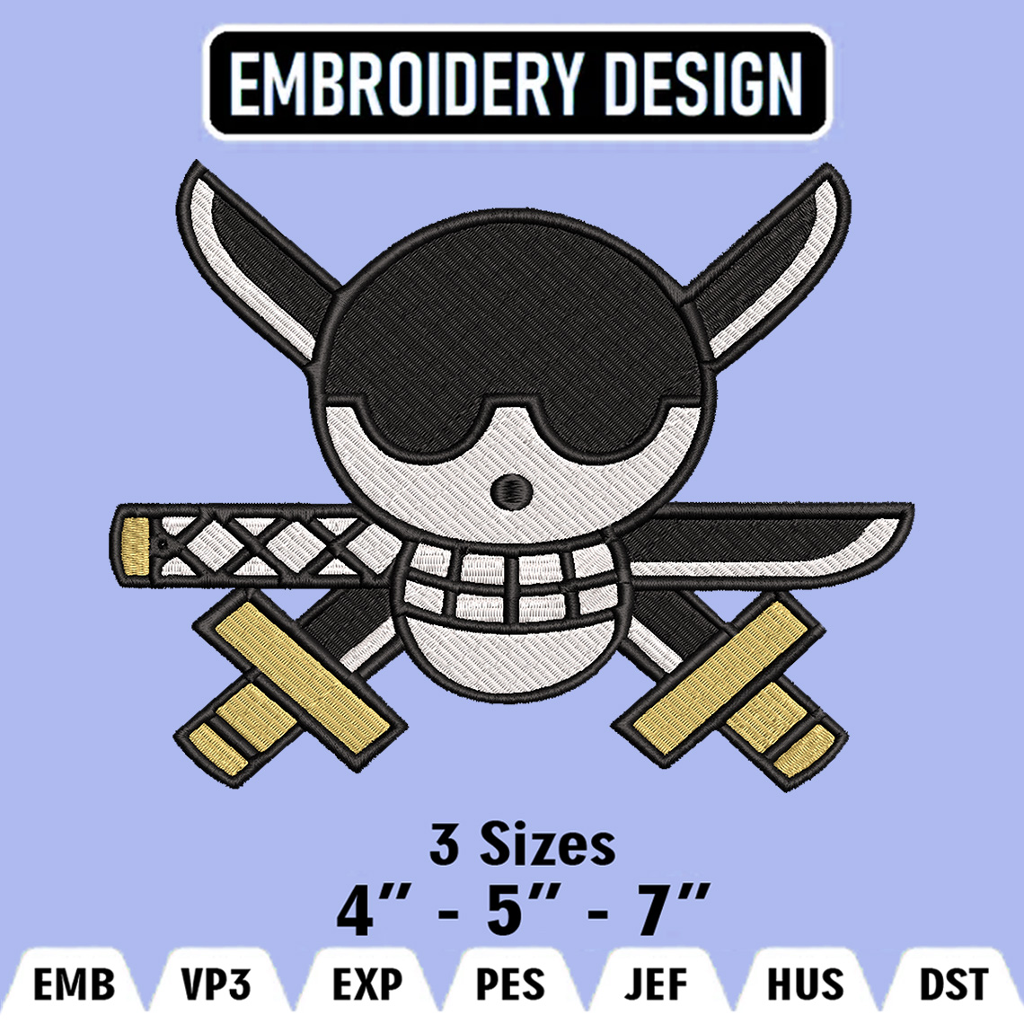 Roronoa Zoro Embroidery Designs, Zoro Logo Embroidery Files, Inspire Uplift
