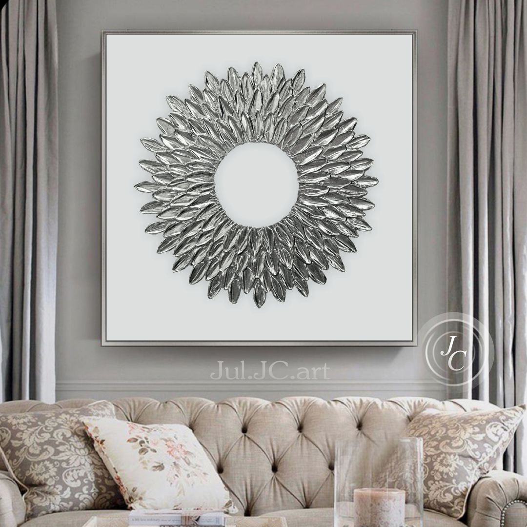White and Silver Abstract Wall Art Original Painting Moder Inspire