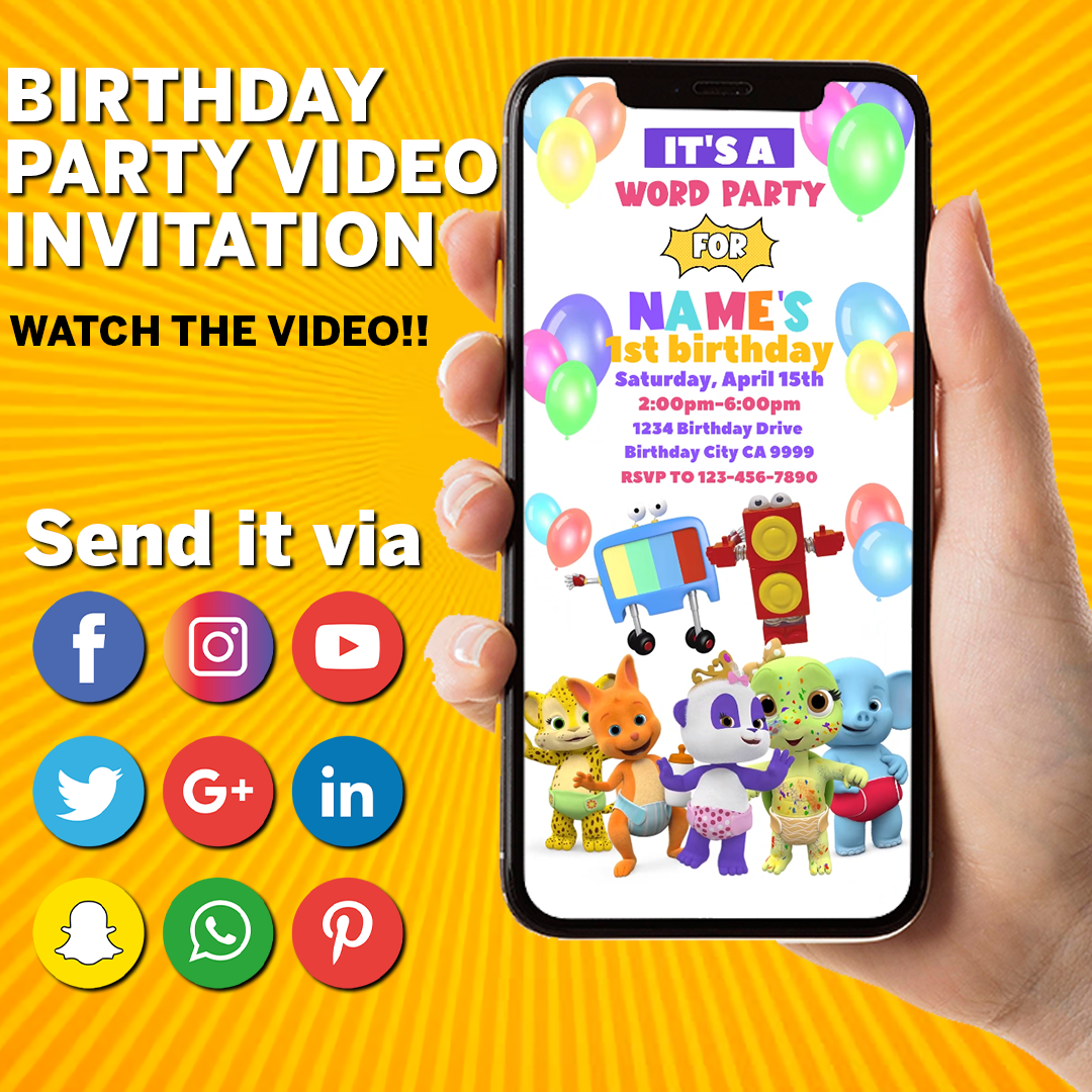 Word Party Invitation, Word party birthday invitation, Word Inspire