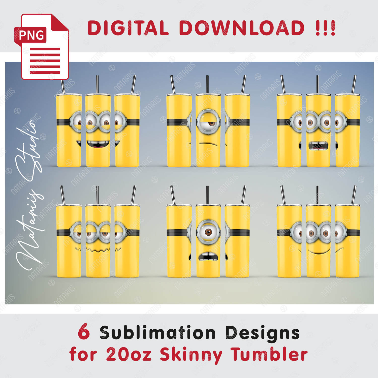 6 Minion Faces Templates - Seamless sublimation 20oz Tumbler - Inspire ...