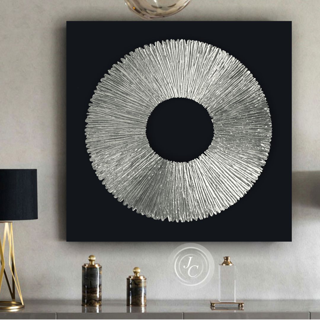 Black and Silver Abstract Painting Silver Sun Original Art T Inspire