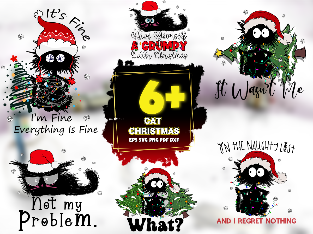 6 Files Funny Black Cat Christmas Bundle SVG Sublimation, Ch | Inspire ...