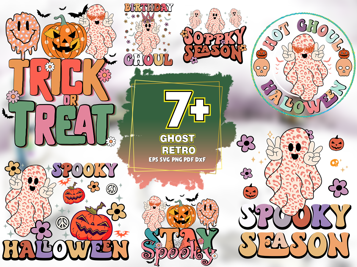 7 Files Ghost Retro Design Bundle Sublimation, Halloween Svg | Inspire ...