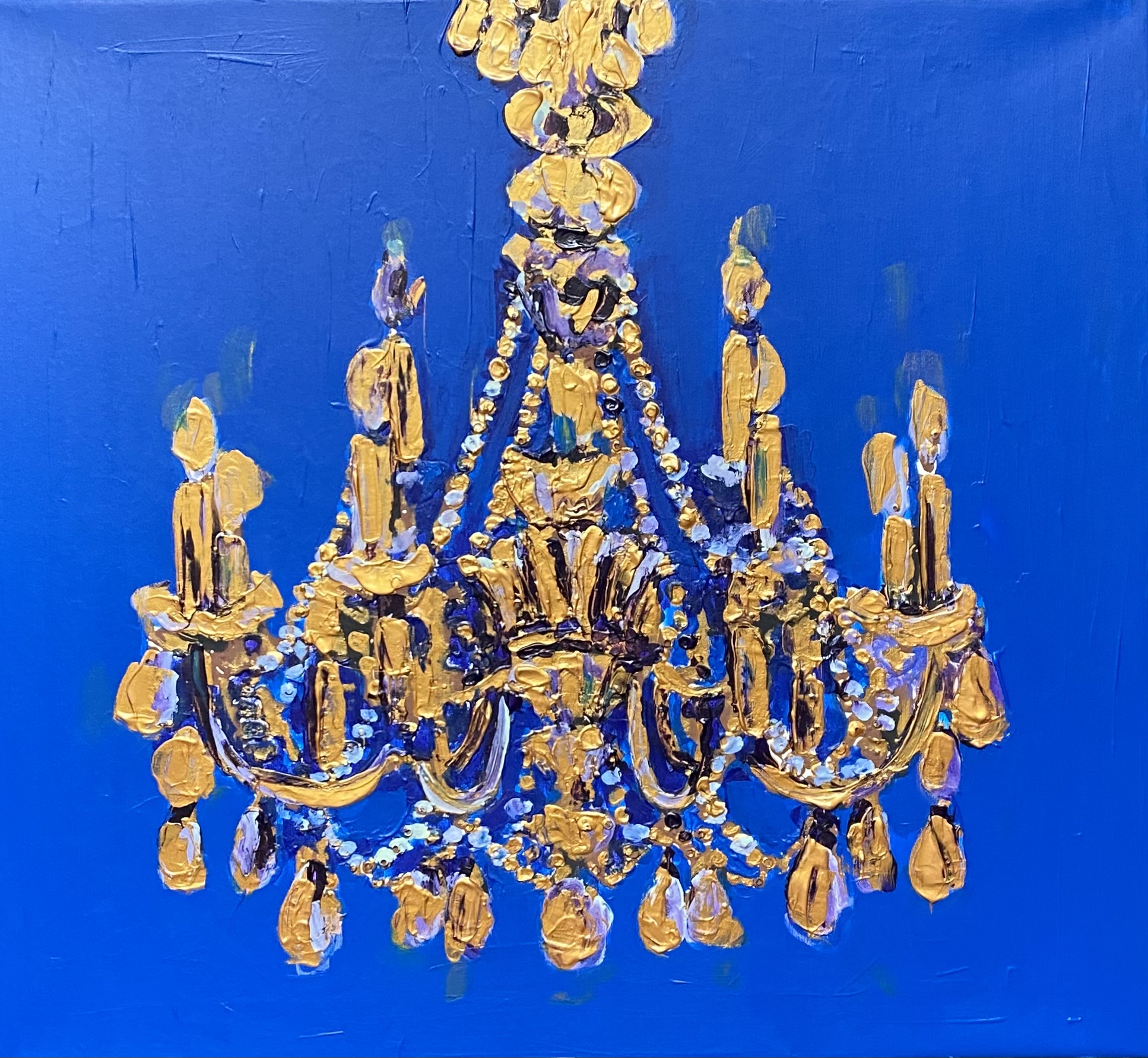 Antique Chandelier, Original mixed media oil/acrylic paintin Inspire Uplift