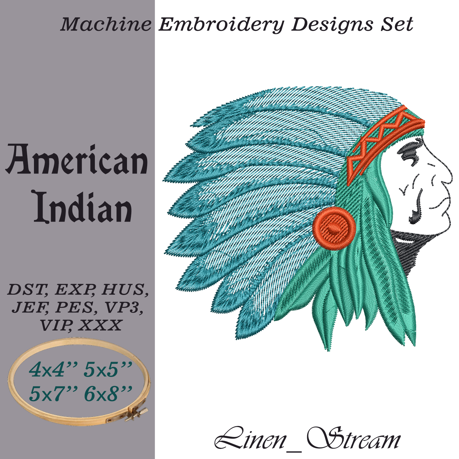 American Indian Machine emb. design in 8 formats and 4 sizes Inspire