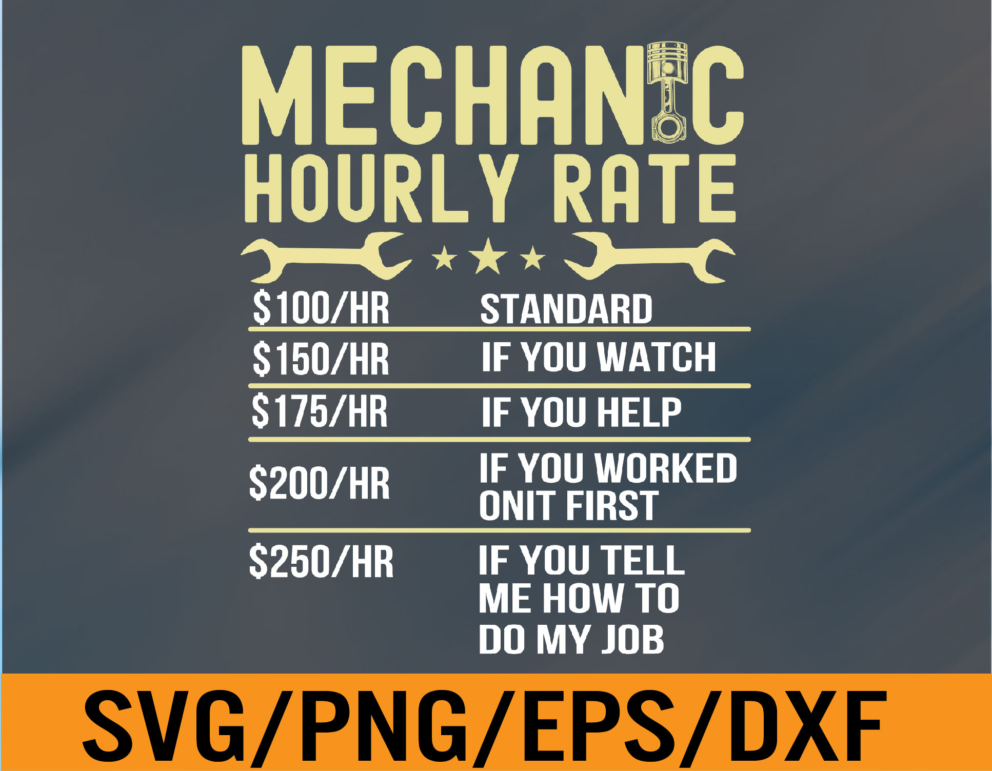 Mechanic Hourly Rate Labor Rates Funny Vintage Graphic Svg, Inspire