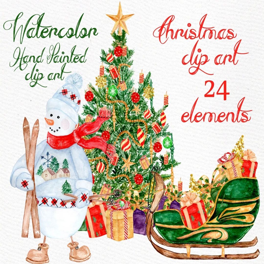Watercolor Christmas clipart: "CHRISTMAS CLIPART" Season Win | Inspire ...