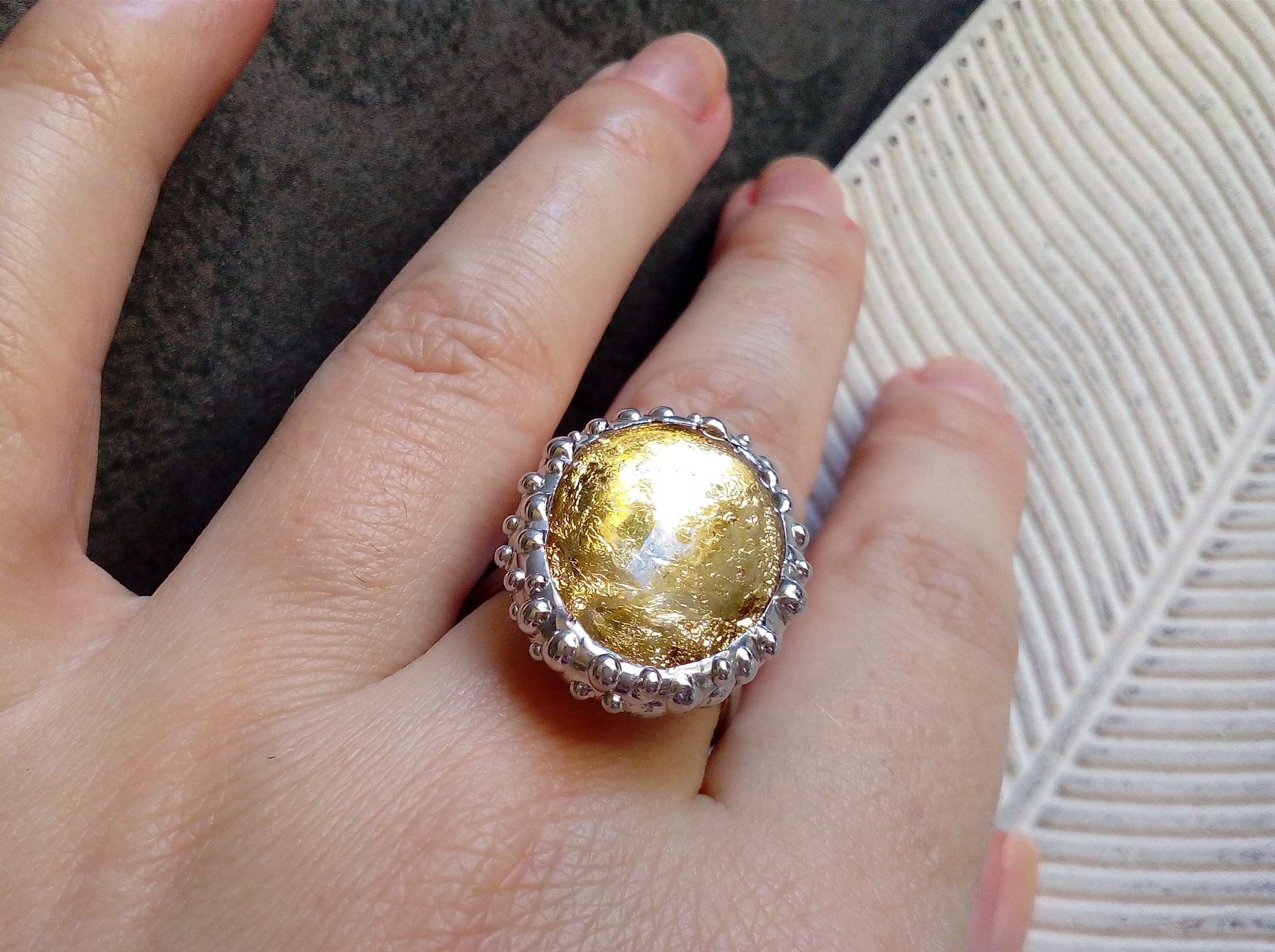 Glass ring, large oval ring, simple stained glass, handmade Inspire