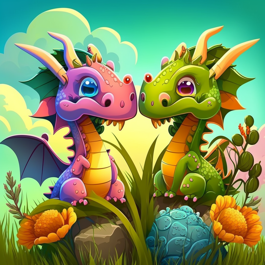 Cute dragons playing in a field cartoon | Inspire Uplift