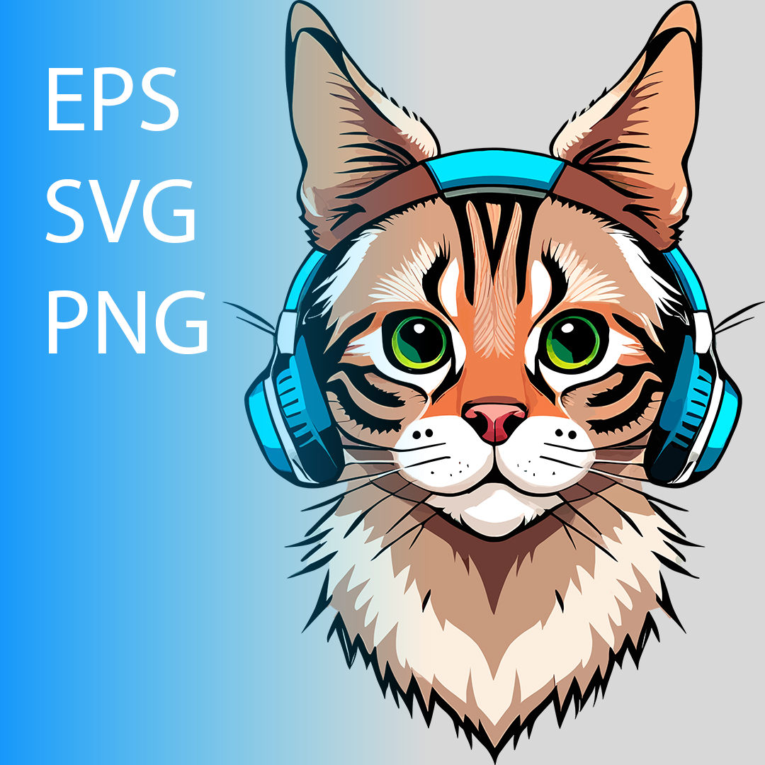 Cute cat with headphones Inspire Uplift