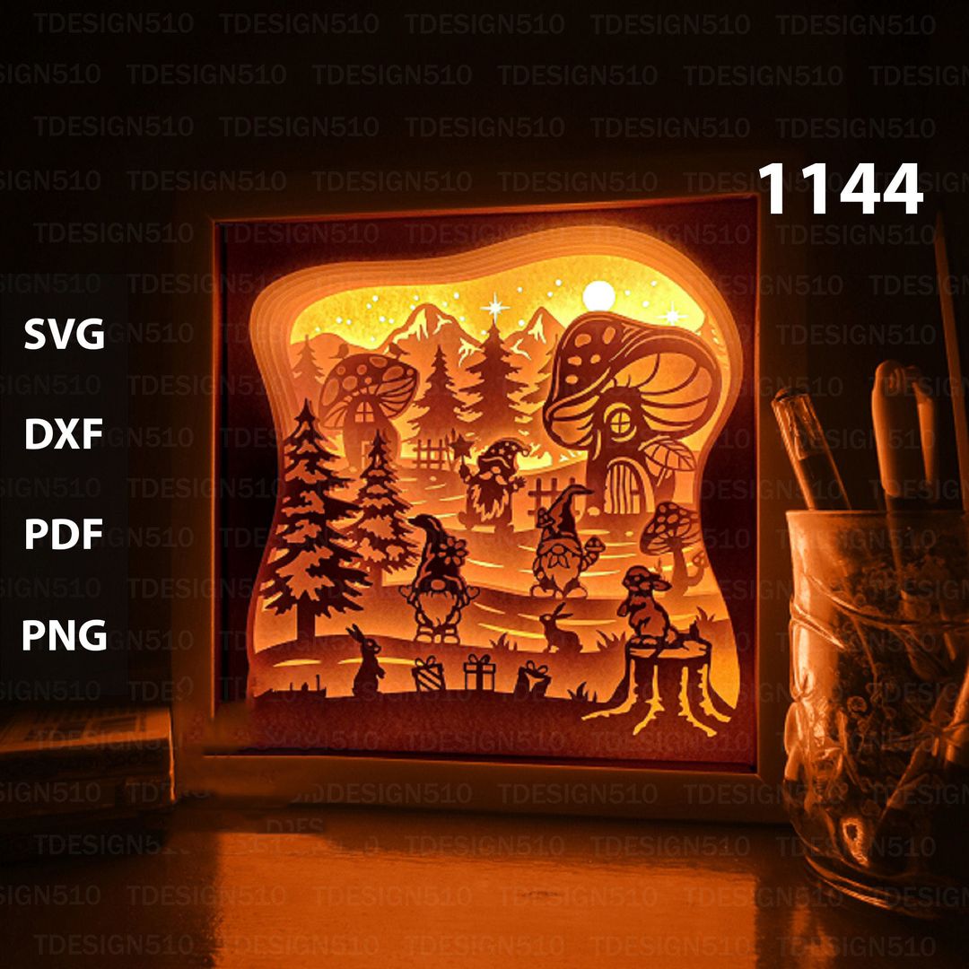 Christmas Gnome Paper cut light box template, shadow box, 3D - Inspire ...