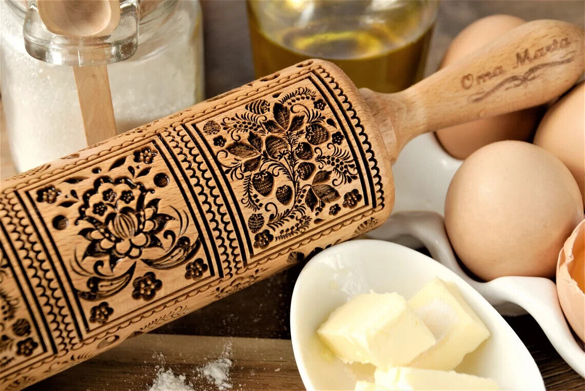 engraved rolling pin Embossed dough roller Springerle emboss Inspire