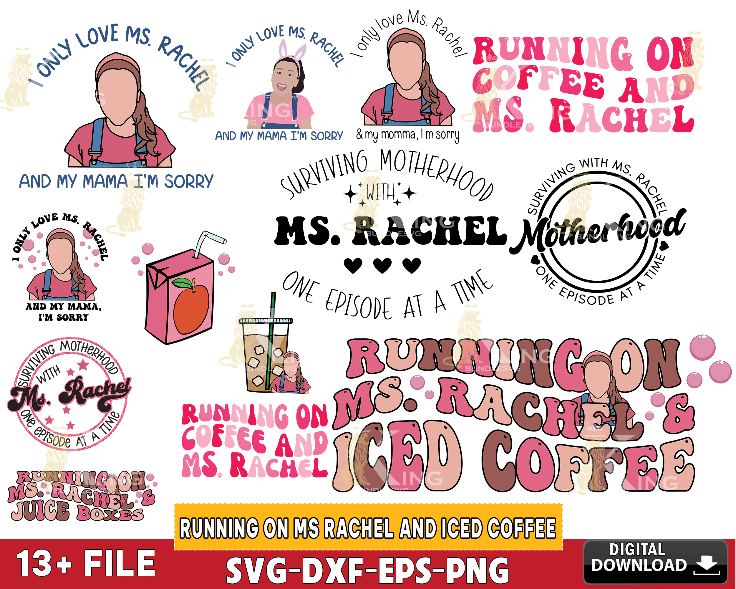 13 file Running On Ms Rachel And Iced Coffee bundle SVG DXF Inspire