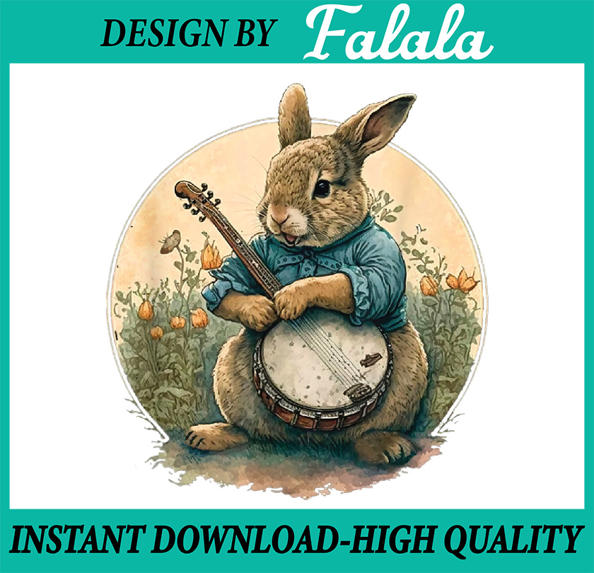 Funny Bunny Playing Banjo Guitar Music Rabbit Happy Easter P Inspire