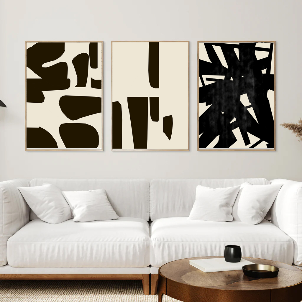 Black And Beige Wall Art, Abstract Set Of 3 Art, Digital Pri Inspire