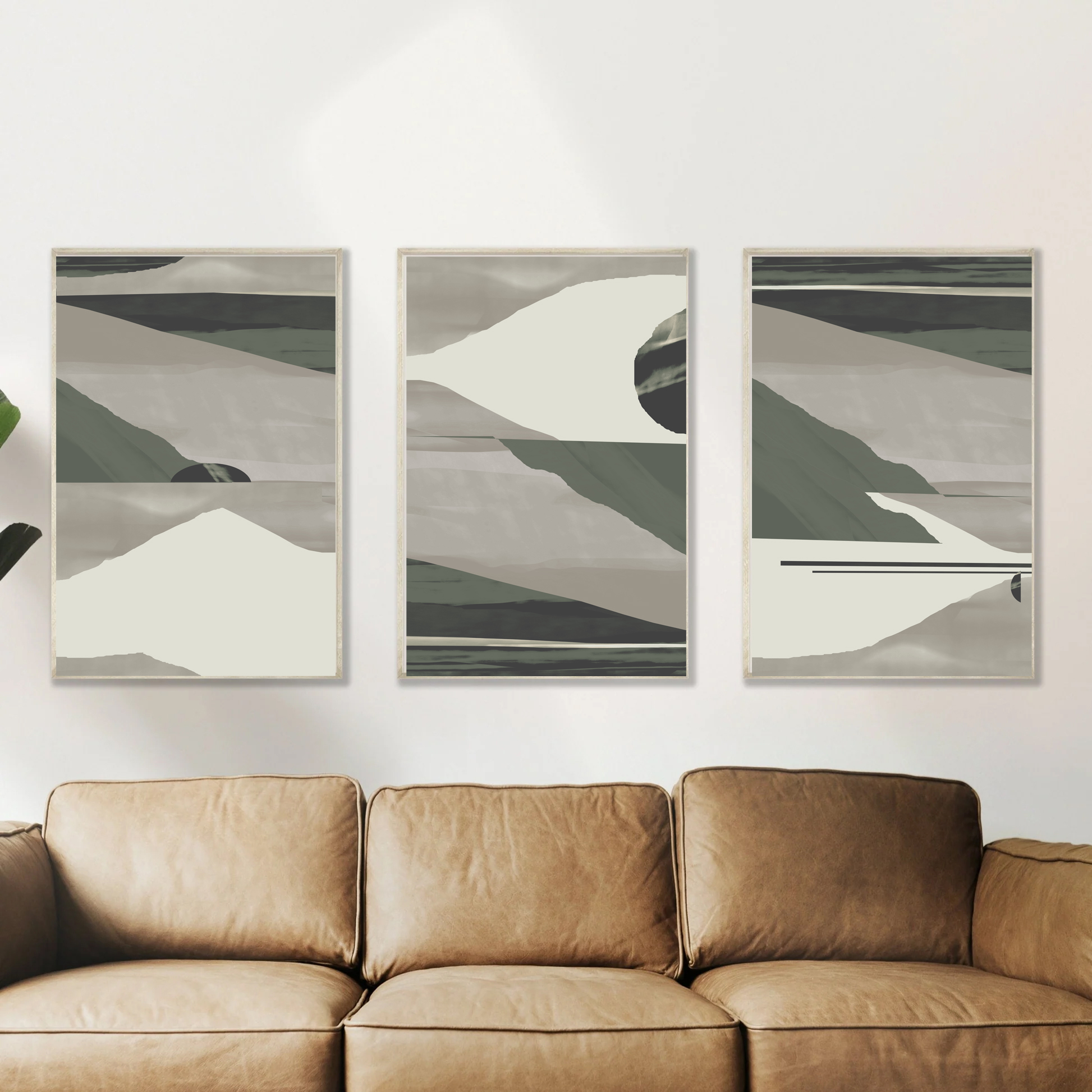 Abstract Prints Set Of 3, Digital Art Green And Gray Wall Ar | Inspire ...