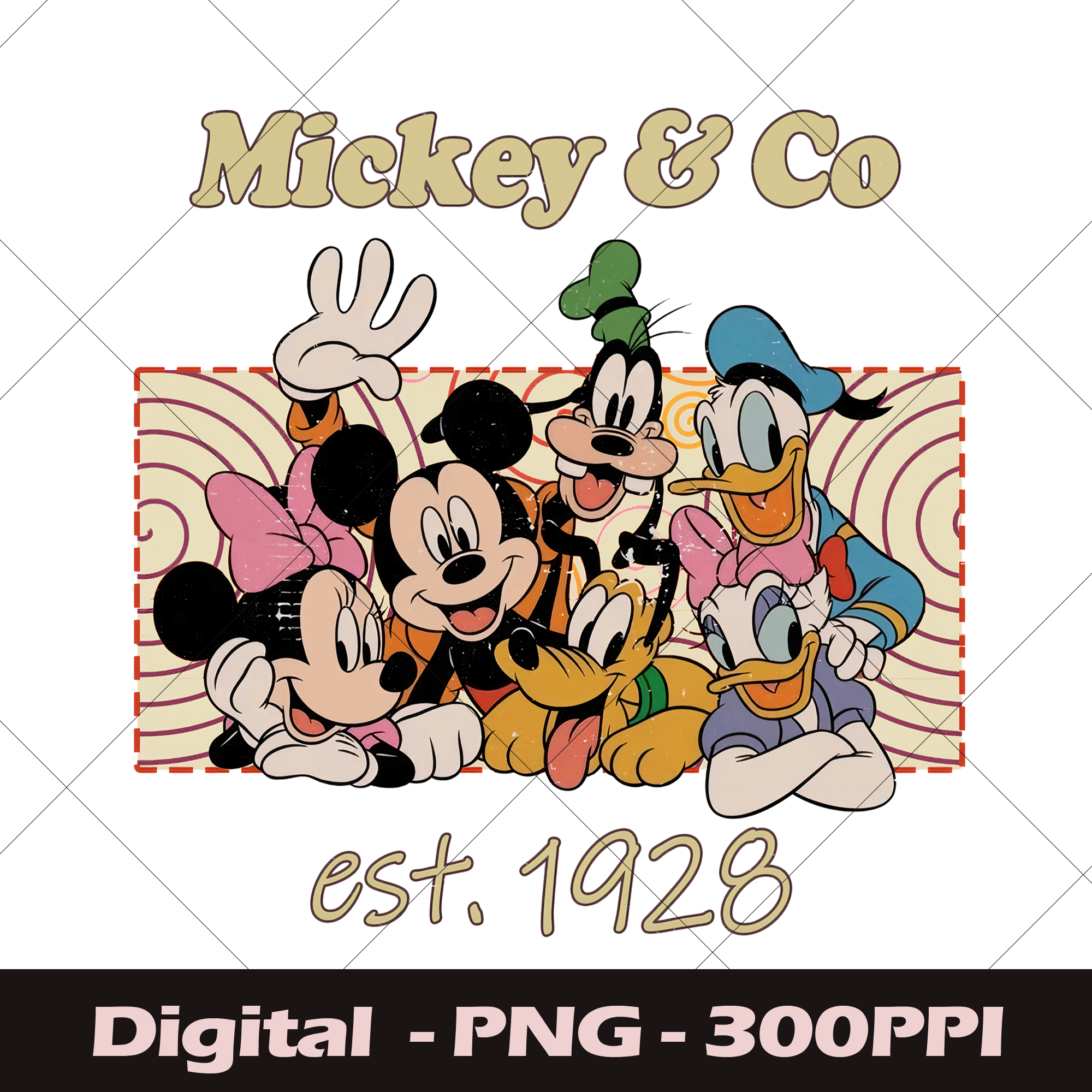 Vintage Mickey & Co Est. 1928 PNG, Retro Mickey And Friends