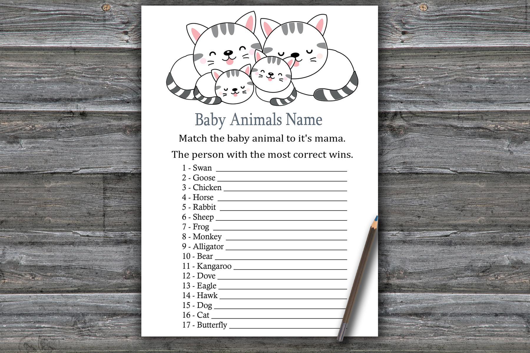 Kittens Baby animals name game card,Cat or Kittens Baby show Inspire