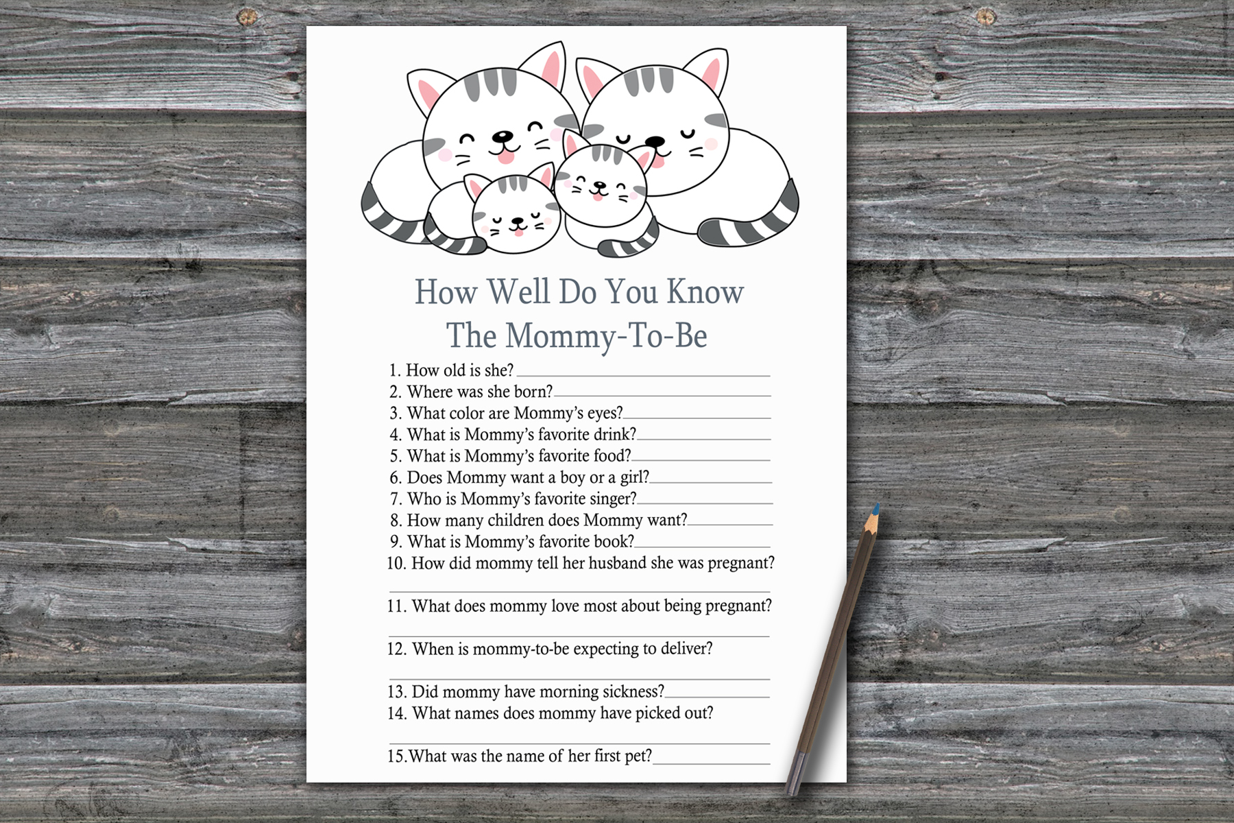 Kittens How well do you know baby shower game card,Cat or Ki Inspire
