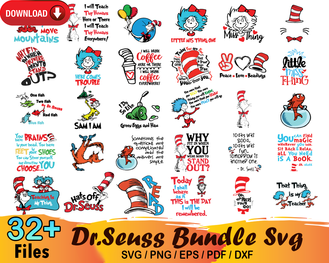 32 Dr Seuss Bundle Svg, Cat In The Hat Svg, Dr Seuss Svg | Inspire Uplift