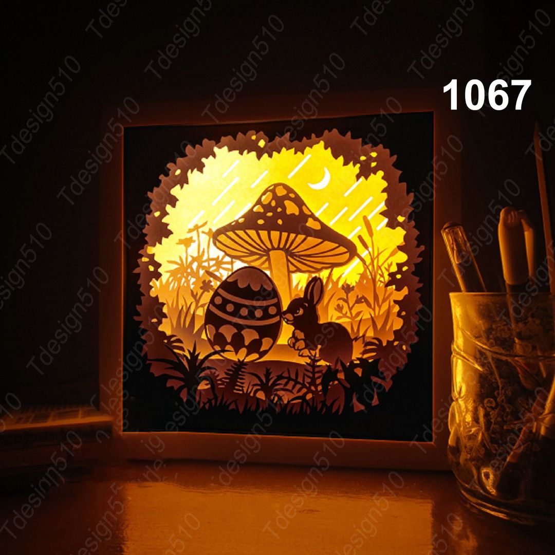 Easter Bunny Eggs Paper cut light box template, shadow box, | Inspire ...